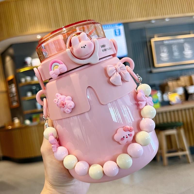 大容量の断熱ウォーターボトル女性用の大きな腹のウォーターカップダブルドリンクストロー子供に人気高価値デザイン316食品グレードのステンレス鋼