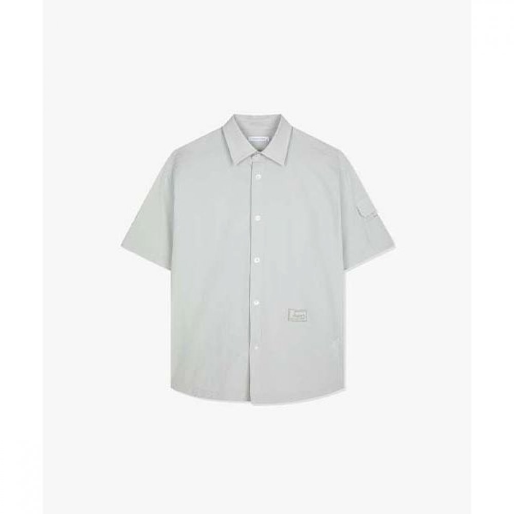 [リバークラッシュ] LKS31372ライトグレーオーバーフィットスリーブポケットサイドスリット半袖シャツ