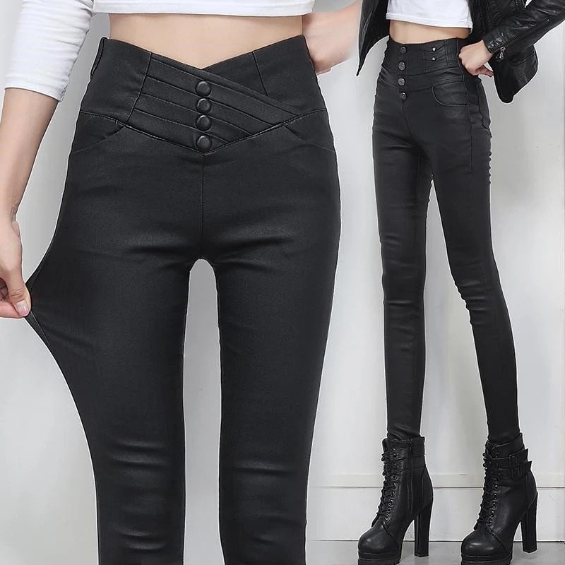 レザーパンツ レディース ロングパンツ PU革パンツ フェイクレザー ストレッチ 防寒 防風 合皮 レギンス ファション 着痩せ 防水