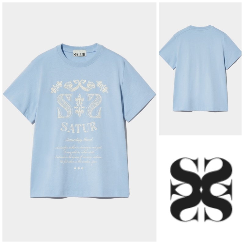 【SATUR】(W) CLASSY NOSTALGIA VINTAGE GRAPHIC T-SHIRT : SKY BLUE