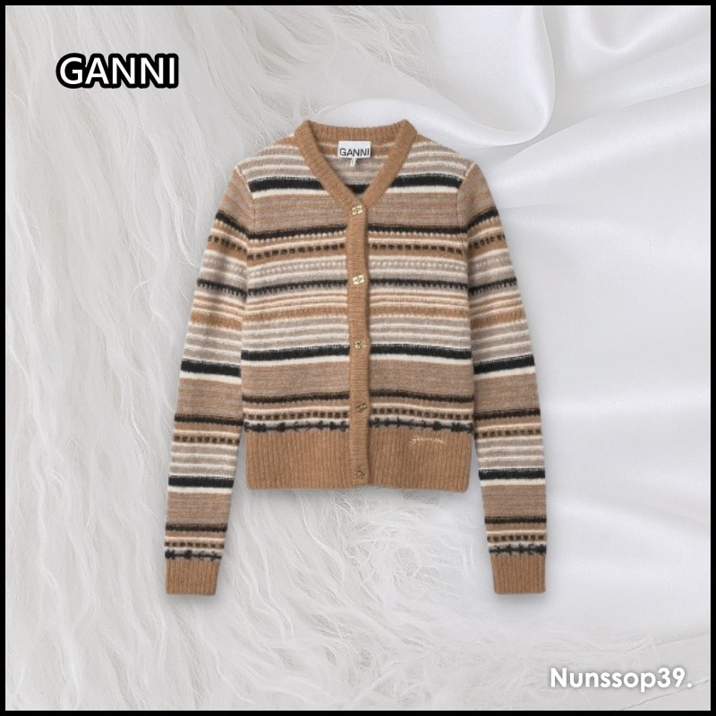 GANNI K2235 177 ストライプ ソフト ウール カーディガン