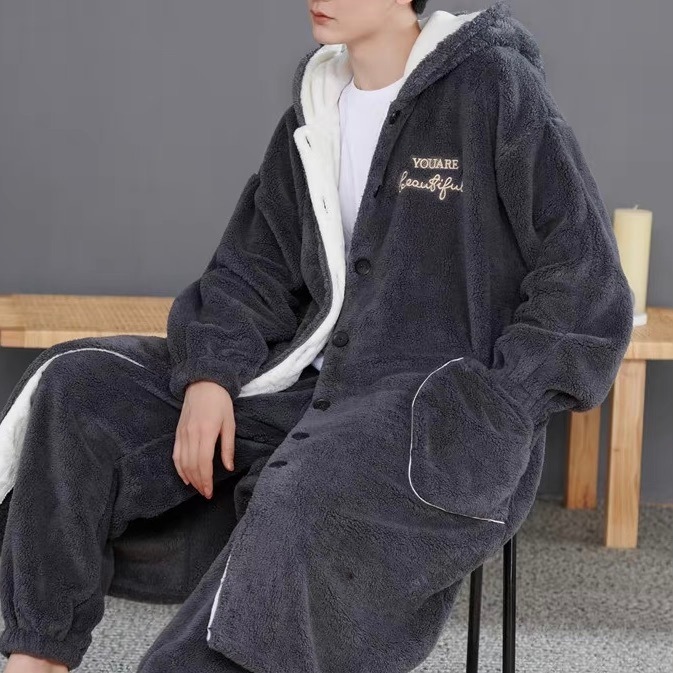 パンツ ボトムス 部屋着 フリース セットアップ アウター 上着 2点セット 上下セット メンズ ガウン 寝巻き 羽織 前開き ロング 丈長 フルレングス フード ストレート Iライン オーバーサイズ