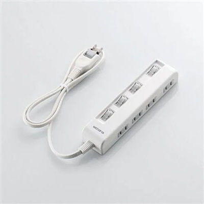 他サイト： エレコム T-E5C-2420WH 個別スイッチ付省エネタップ(横挿しタイプ) 2.0m ホワイトの商品画像