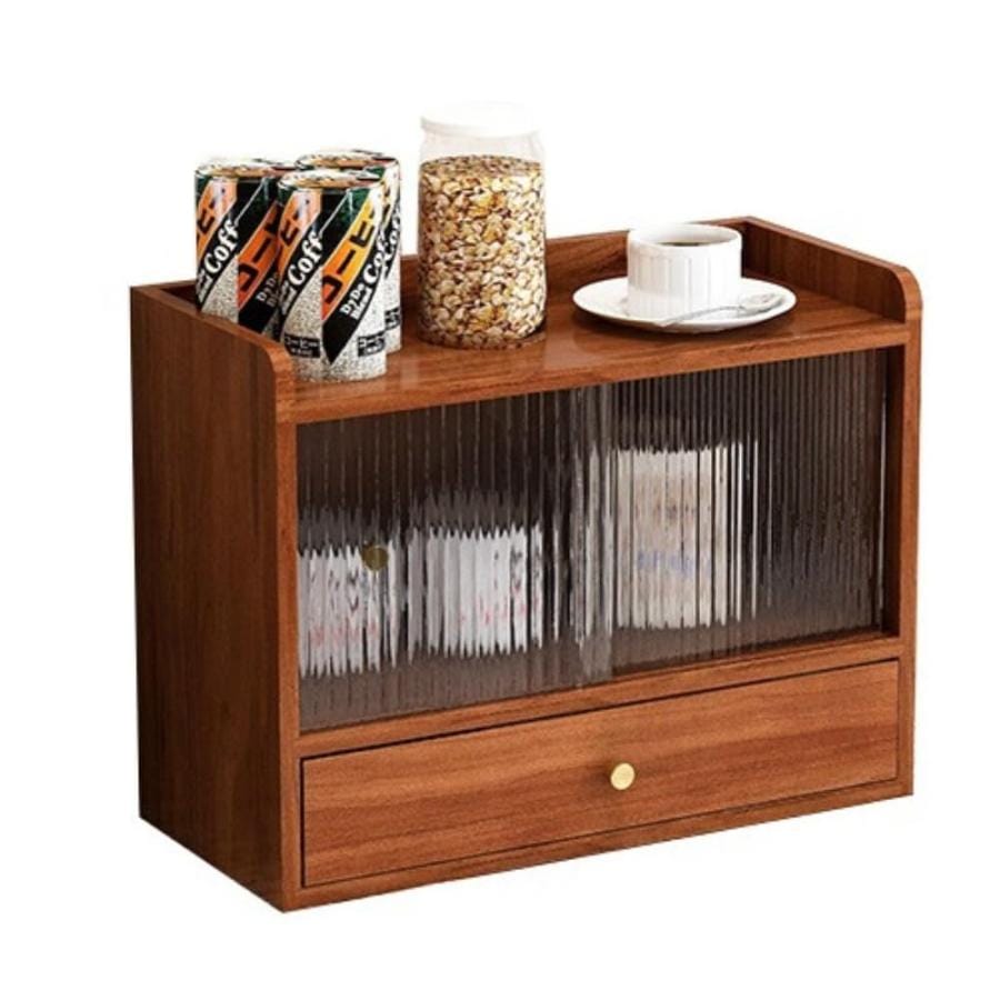 レトロなカップ収納キャビネットデスクトップ化粧品チャンホンガラス引き戸無垢材ティーセット収納ボックス防塵家具北欧スタイル組み立て簡単安定 (古びた