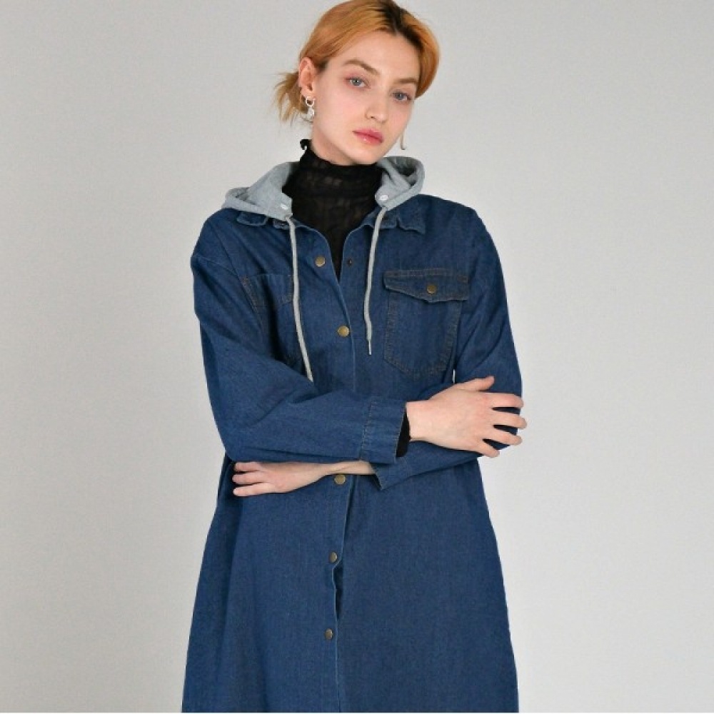 （マックスカルティッジオ）フード付きデタッチャブルデニムロングブラウス