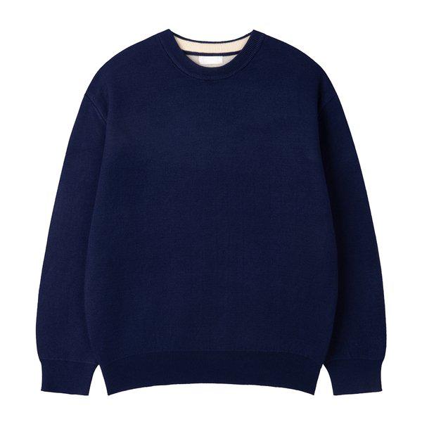 メンズプレミアムソフトラウンド長袖ニット GN-KN-Q003-ネイビー