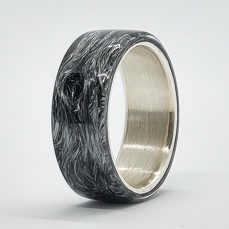 ブラックシルバーポジドカーボンファイバーシルバーリング