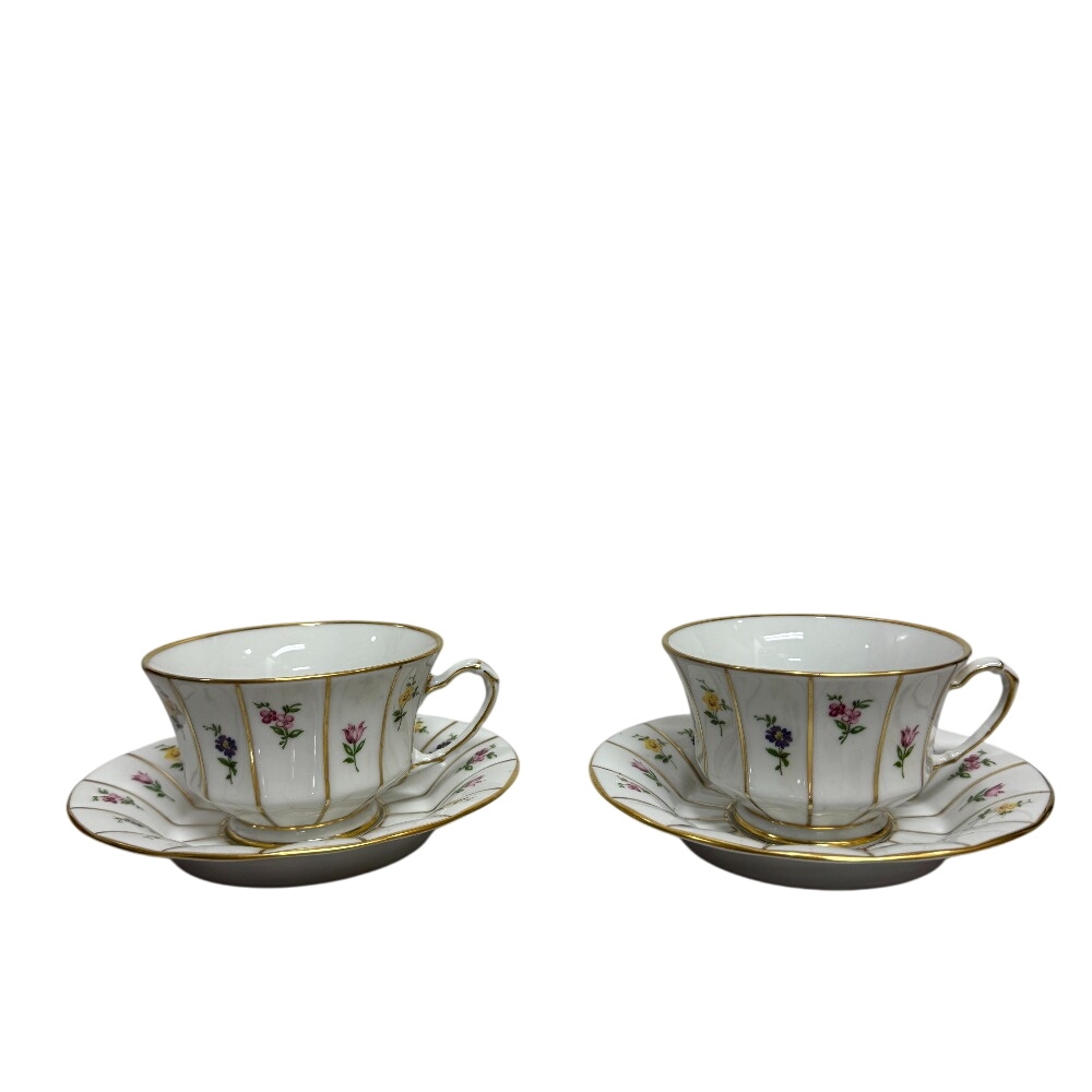 カップ＆ソーサー 2客セットコップ お皿 金彩 花絵 磁器 食器 ホワイト ユニセックス