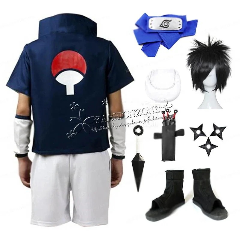 【品質良い 大好評中】ナルト NARUTO うちはサスケ コスプレ衣装 ウィッグ 靴 大人子供用サイズ コスチューム 演出服 アニメ ゲーム ハロウィン cosplay 変装