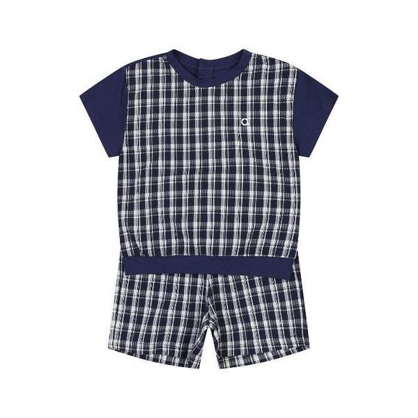 TC01 夏 リオ半袖チェック配色4部上下NAVY 01T333015 (S49655779)