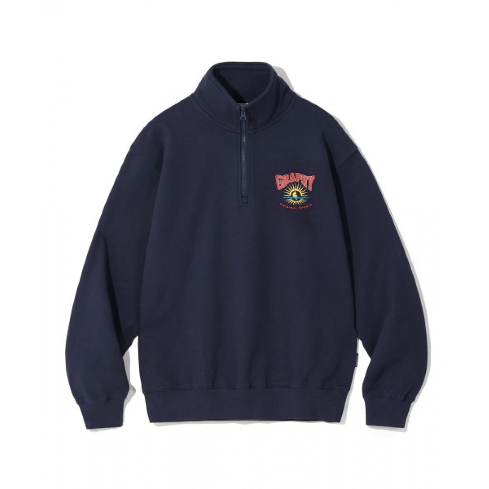 CODEGRY サンレタリングハーフジップアップスウェットシャツ_ダークネイビー