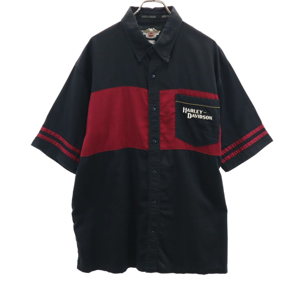 バックプリント 半袖 ボタンダウンシャツ XL ブラック系 メンズ