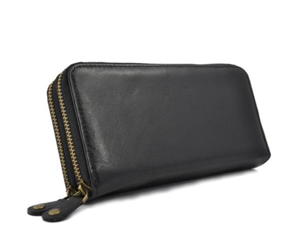 長財布　本革　羊革　シープスキン　ダブルファスナー　ダブルラウンドファスナー　大容量