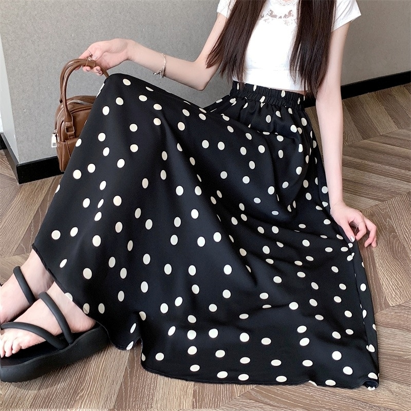 ドット柄 スカート レディース フレアスカート ロング丈 ボトムス ミモレ丈 ロングスカート フレア Aライン ハイウエスト ウエストゴム きれいめ 大人 上品 おしゃれ 大人可愛い 大人女子