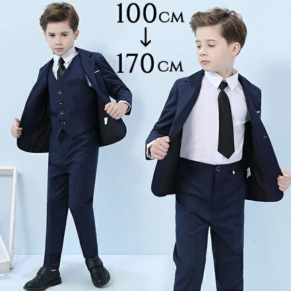キッズスーツ キッズ 子供スーツ ボーイ 男の子 紺 ネイビー 長袖 6点セット ジャケット ベスト フォーマル 蝶ネクタイ シャツ付き 卒業式 入学式 キッズフォーマル ピアノ 結婚式 合唱 舞台