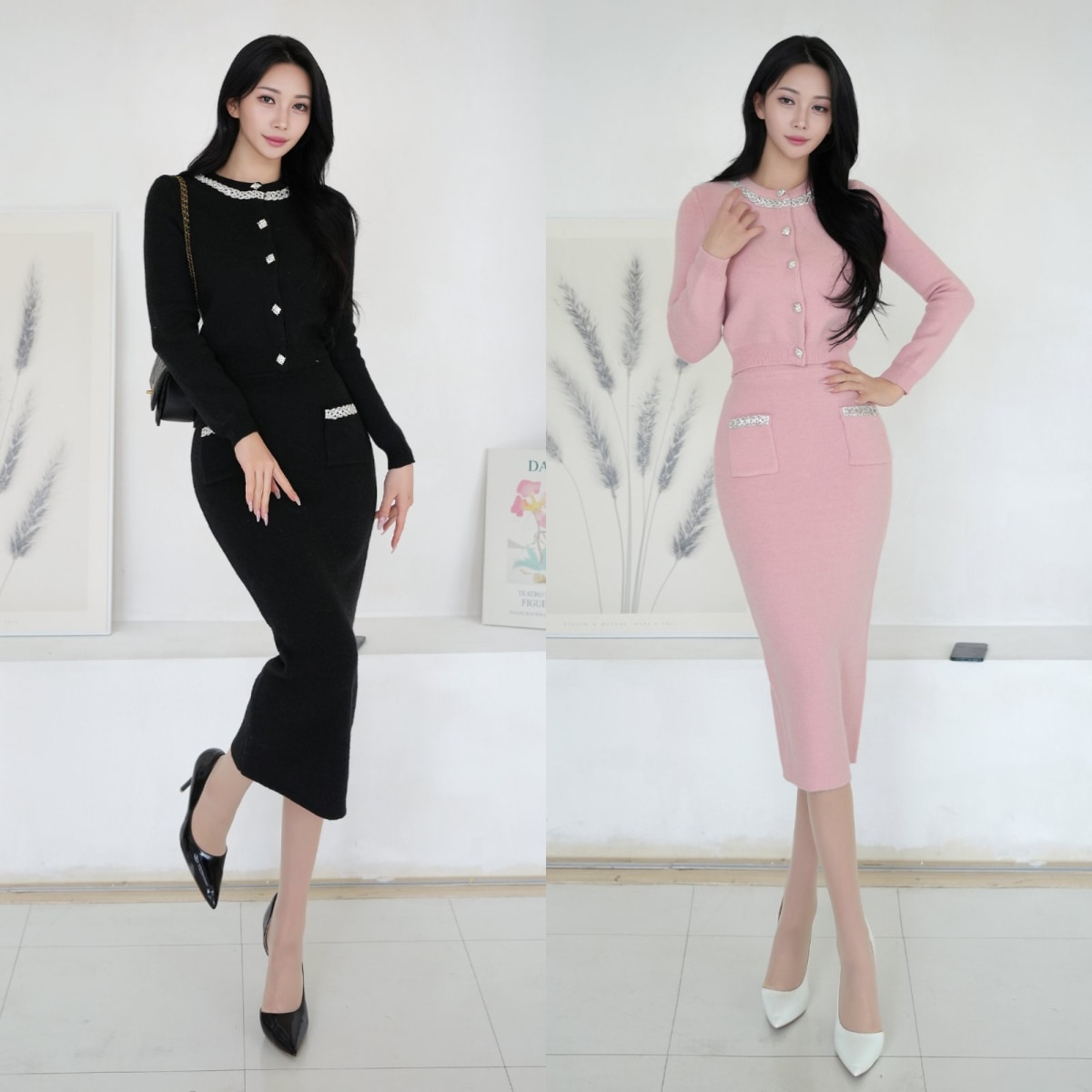 【韓国発】フォーマルトップスミディアムスカートセットアップ