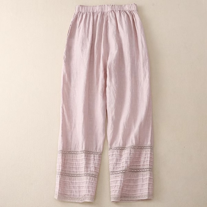 レディース パンツ ボトムス ロングパンツ ワイドパンツ ロング ワイド レース ポケット ハイウエスト ウエストゴム 薄手 リネン かわいい 大人可愛い きれいめ シンプル カジュアル 上品