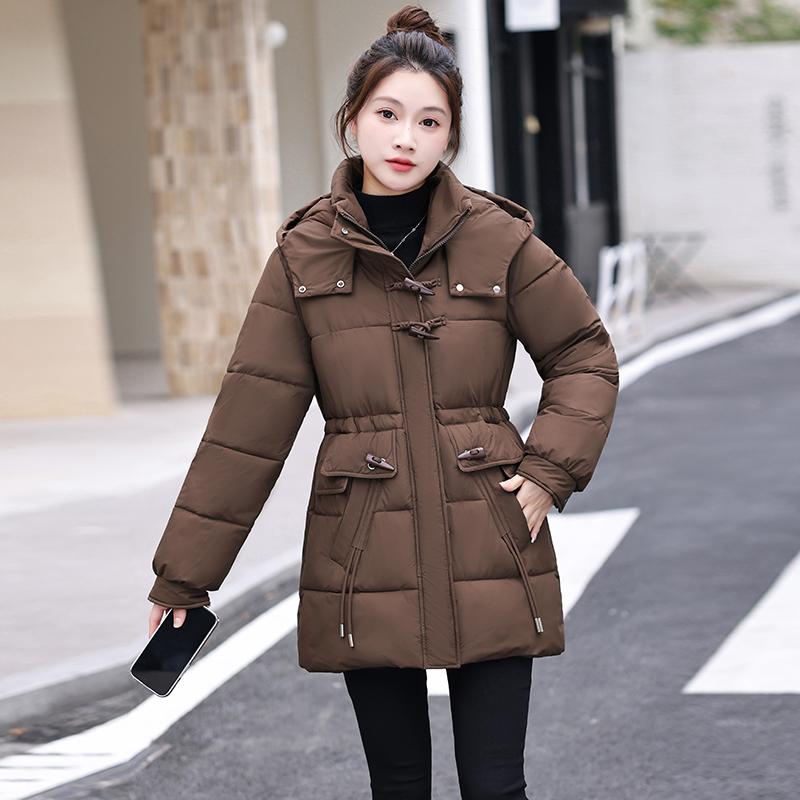 秋服 レディース ファッション オシャレ カワイイ シンプル 大人カワイイ 大きいサイズ ダウン 綿 パッド入り コート ミドル丈 韓国スタイル ウエスト スリム ジャケット