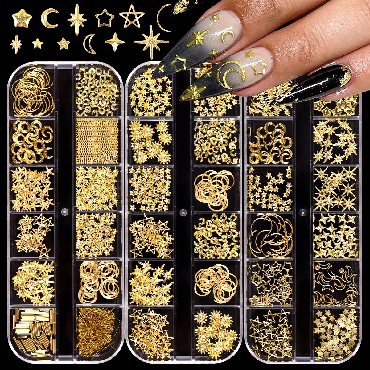 【1点ご購入 で10点プレゼントいたします】リボン小米粒ボックス金銀色ネイルリベット半片ビーズ蝶金属ネイルパッチ