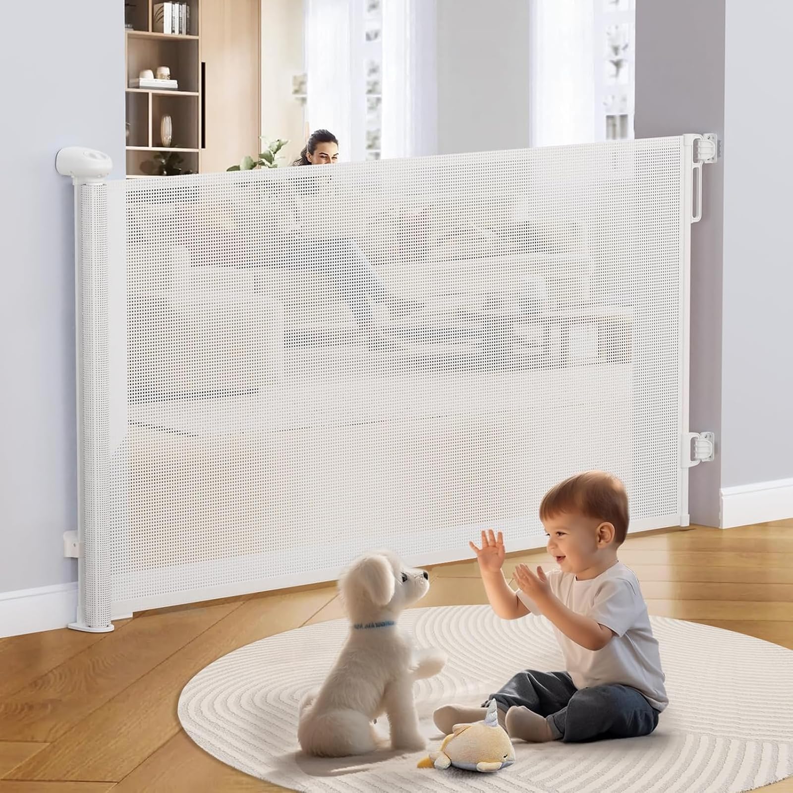 UNNIK ベビーゲート ロール式 【ネジ付け可＆貼り付け可】 幅180CM ペットゲート ベビーゲート 階段上 巻き取り式 階段ゲート 格納式 安全ロック機能 赤ちゃん/ペット/猫/犬に適応 日本語