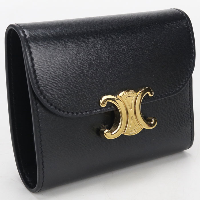 スモールフラップウォレット トリオンフ 三つ折り財布 カーフ ブラック【中古】 レディース Aランク