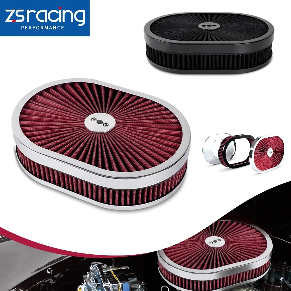 ZSRacing 12インチx2インチ オーバル スーパーフロースルー エアクリーナー 洗浄可能 SBC シボレー フォード クライスラー ドッジ 5-1/8キャブレター用 OFI131 輸入品