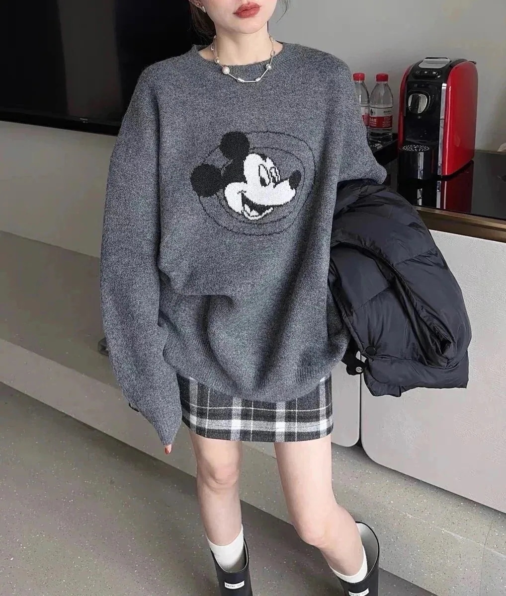 期間SALE　レイジーミッキー刺繍ラウンドネックプルオーバーニットセーター女性の外でも内でも着用可能トップ 8,378円