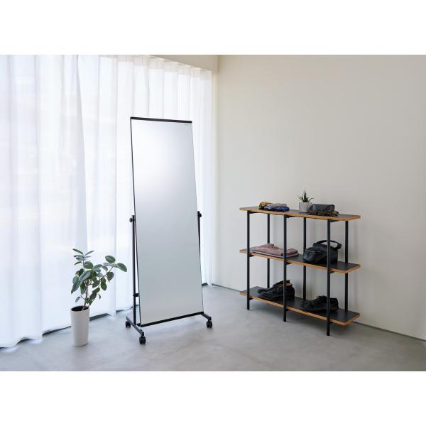 スタンドミラー 姿見 キャスター 黒 おしゃれ シンプルモダン 角度調整 全身鏡 自立 ブラック 57x188cm