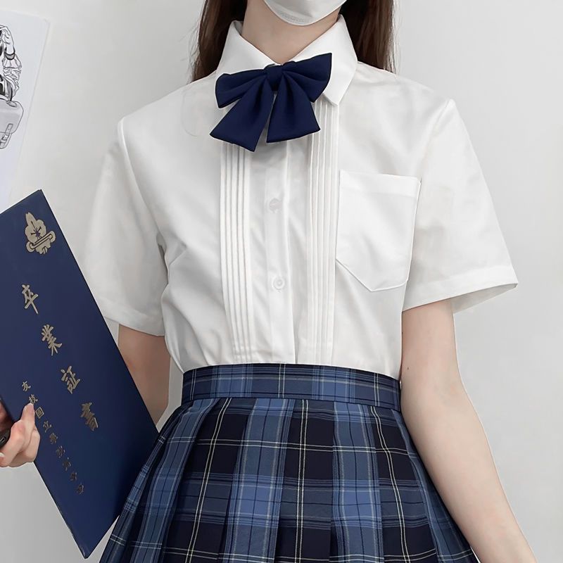 【1つ買うと10つ無料】ユニフォームシャツ短いスリーブアコーディオンプリーツベーシックスタイルカレッジスタイルオカリドッグスカートセット2個