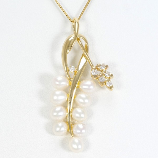 K18 18金 YG ネックレス パール(真珠) ダイヤ 0.12 ジュエリー 中古