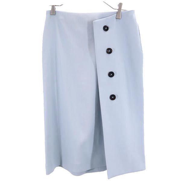 イタリア製 ウール100% ミディ丈 ラップスカート 32 ブルー系 レディース