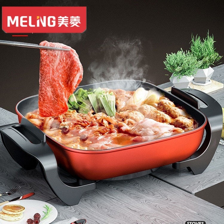 メイリング電気鍋角型オールインワン家庭用ポータブルノンスティック電気調理鍋多機能揚げ物と揚げ物電気鍋鍋