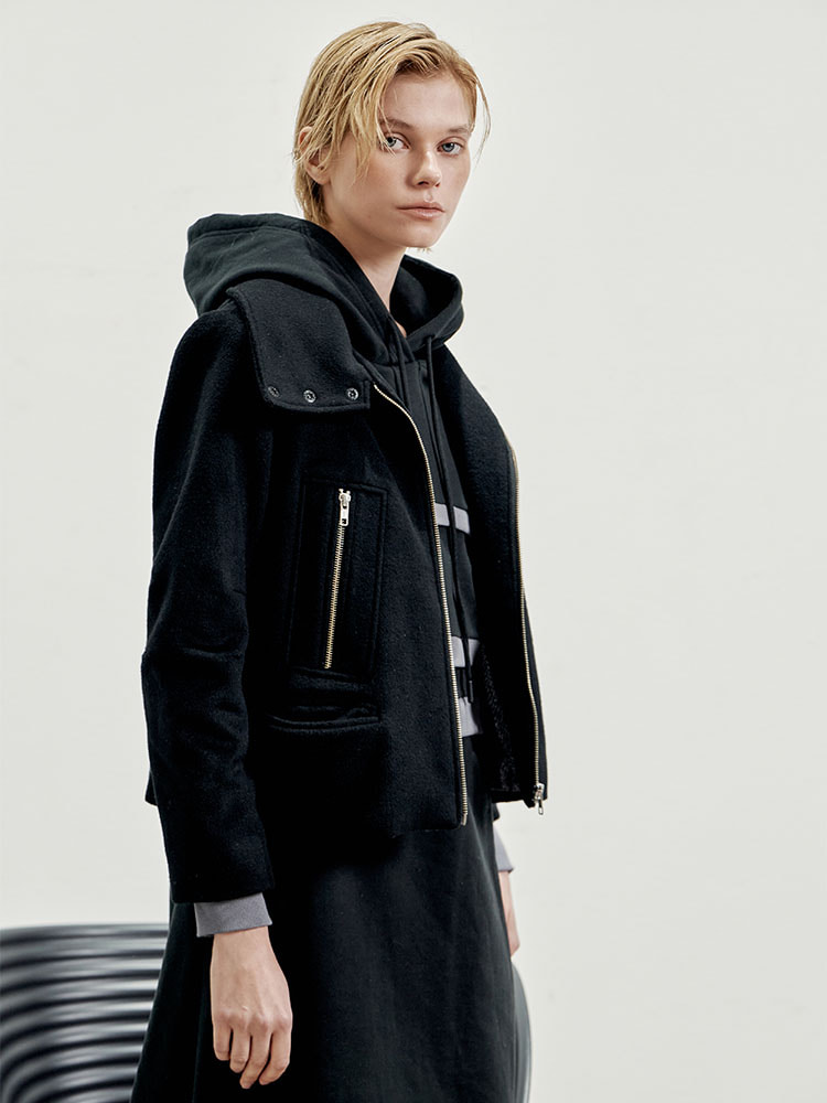 하이넥 울 100% 집업 크롭 점퍼_블랙 27,827円