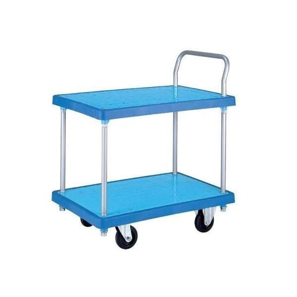 バンパーキャリー/台車 小 2段式片袖 4インチ エラストマー車 自在2 固定2 ブルー 静音キャスター仕様