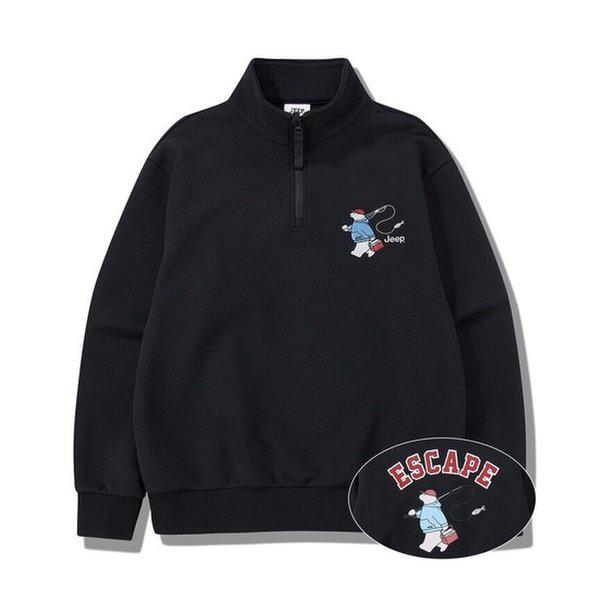 クマのアートワーク半袖モックネックTシャツ（JQ1TSU835BK）HFPS_SC