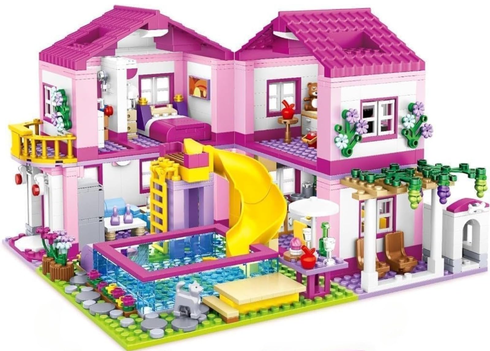 ブロック おもちゃ ピンク ガールズ ブロック サマーヴィラ フレンズ 組み立てセット 積み木ハウスセット kxzlhaa 教育玩具 対象年齢8~12歳以上 1018ピース クリスマスプレゼント (ピ