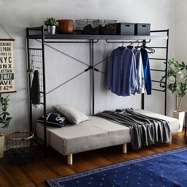 たっぷり収納 ハンガーシェルフ お持ちのベッドがシステムベッドに早変わり