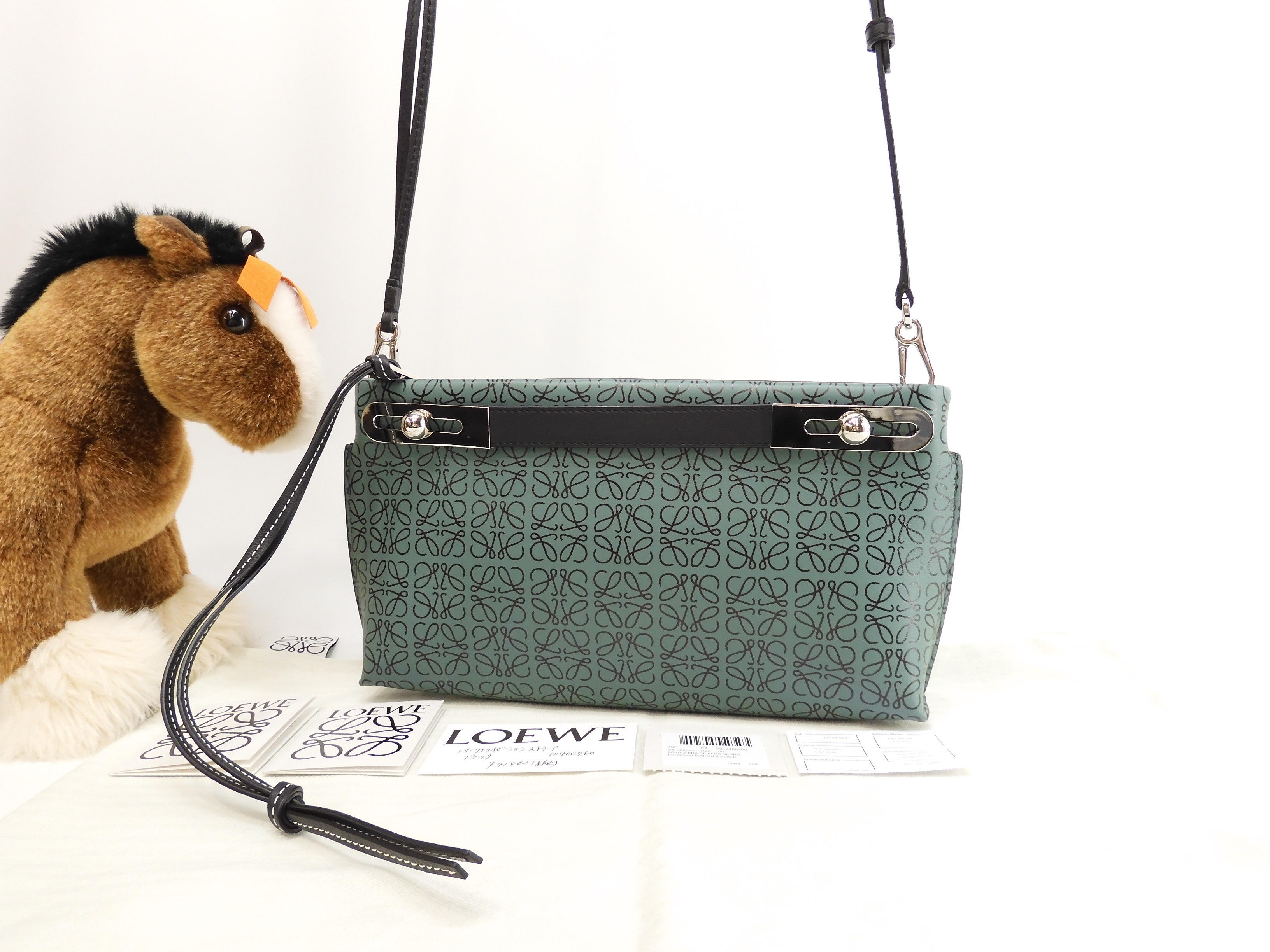 ミッシースモールバッグ ポシェット レザー緑黒 ハンド 極美品@101847 2 50,880円