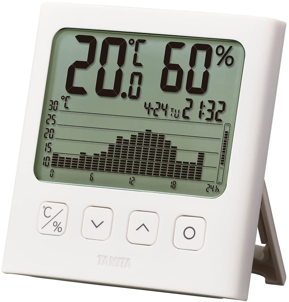 新素材新作 タニタ 温湿度計 時計 カレンダー 温度 湿度 グラフ付 ホワイト WH 贈与 TT-580 デジタル 温