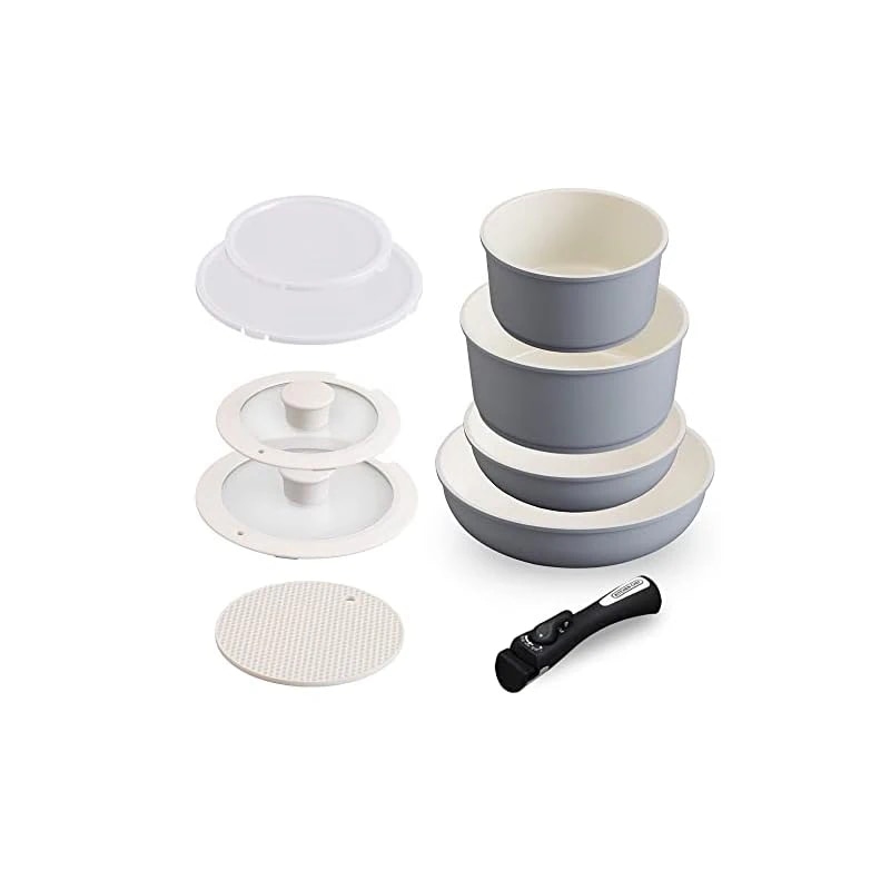 【即納】【時短省エネ】 アイリスオーヤマ 取っ手のとれる フライパン 鍋 9点セット IH ガス火対応 26cm 20cm コンパクト収納 軽量 セラミックカラーパン グレー