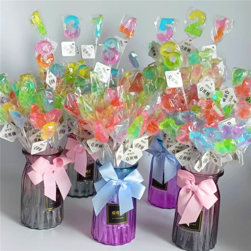 大人も子供も食べるのが好きだ ブリリアントパイ 0 シュガークリスタルグラデーションロングロリポップ高見えブーケ漫画動物ジェスチャー試験インスピレーション応援キャンディ 新しい日付