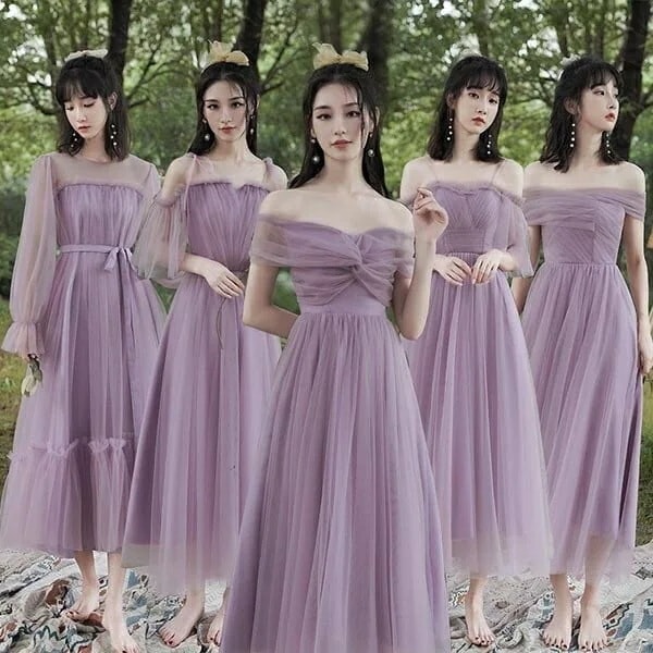 5タイプブライズメイドドレスパープル花嫁二次会パーティードレスお呼ばれワンピースお呼ばれワンピース