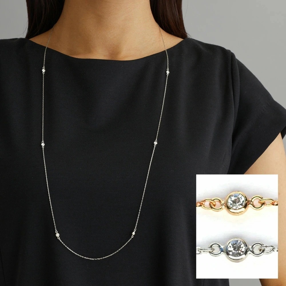 ネックレス K18GP ロング 6粒 ステーション シンプル フォーマル 結婚式 オフィス レディース 入園 卒園 ブライダル ゴールド シルバー ブランド チェーン おしゃれ プレゼン