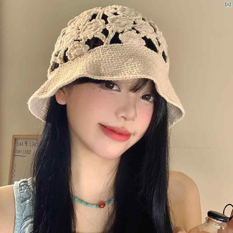 レディースファッション　ファッション小物　オシャレ 夏 花 ニット 帽子 薄手 用途 広い 顔 小柄 バケット ハット 　かぎ針 編み