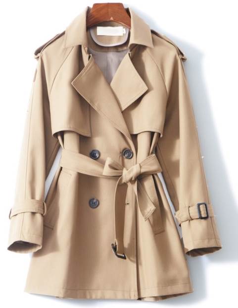 レディース コート トレンチ ショート 長袖 襟付き スマート ベルト ウエストマーク ポケット
