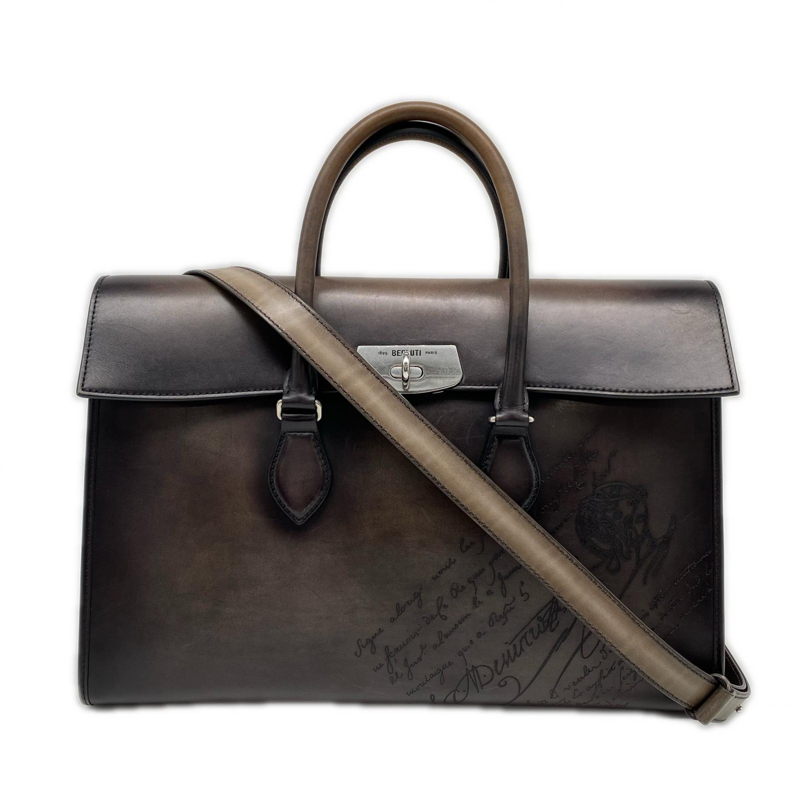 3日以内返品可 美品 2wayブリーフケース ヴェネチア カーフレザー エミーオ ブリーフケース nero grigio 310384 グレージュ カーフレザー メンズ
