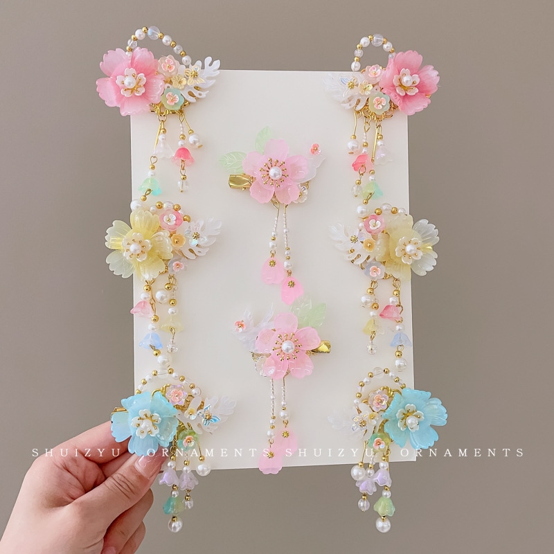 子供用アンティークタッセルフラワーヘアピン新風ドーパミンプリンセスヘアピンハイエンドガールズヘッドバンドクリップ