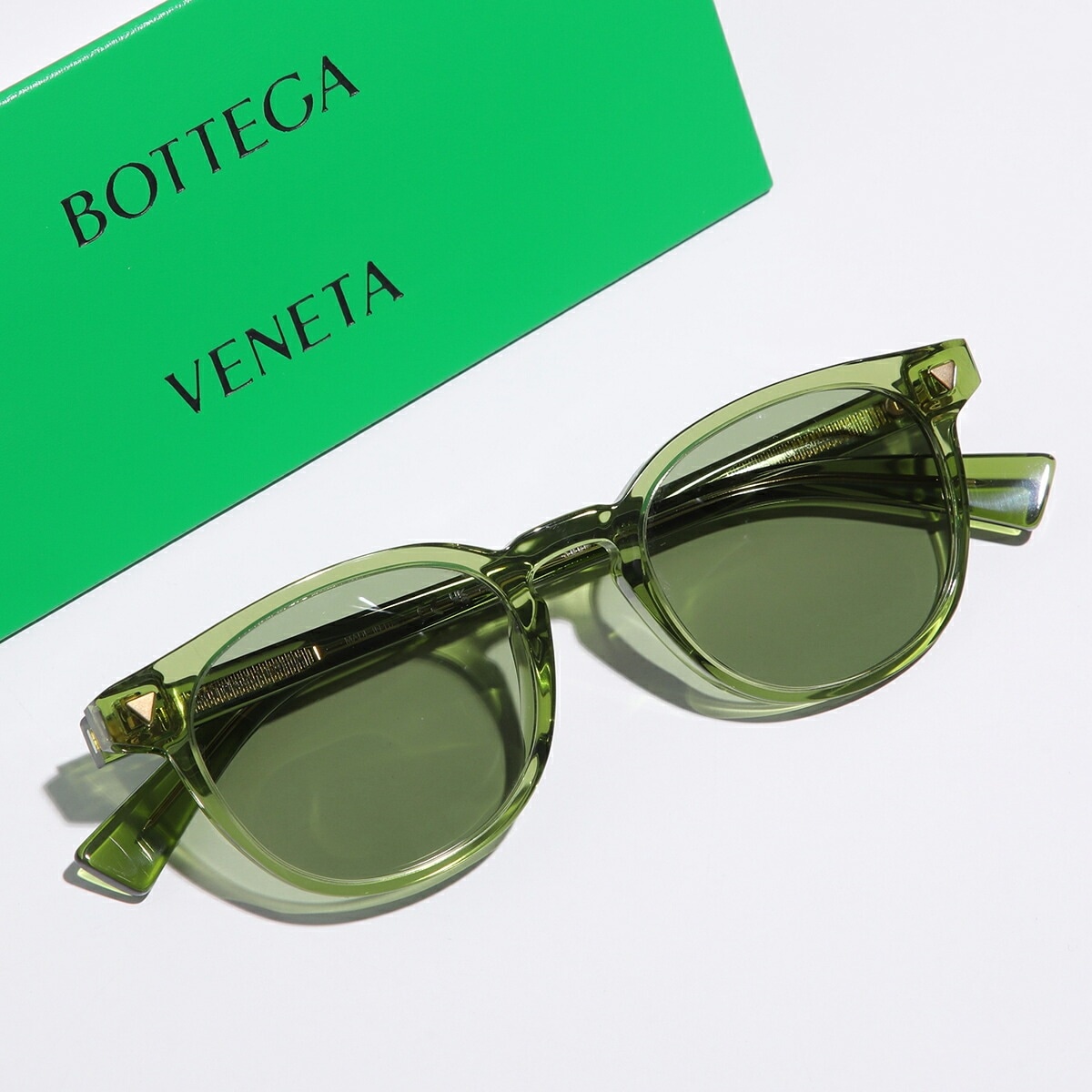 BOTTEGA VENETA ボッテガヴェネタ サングラス BV1253S メンズ ウェリントン型 クリアフレーム セルフレーム フルリム ロゴ 003/GREEN-GREEN-GREEN