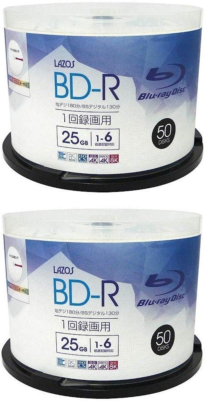 BD-R 25GB 1-6倍速対応 1回記録用 ホワイトワイド印刷対応 50枚組 スピンドルケース入 L-B50P ｘ2個セット