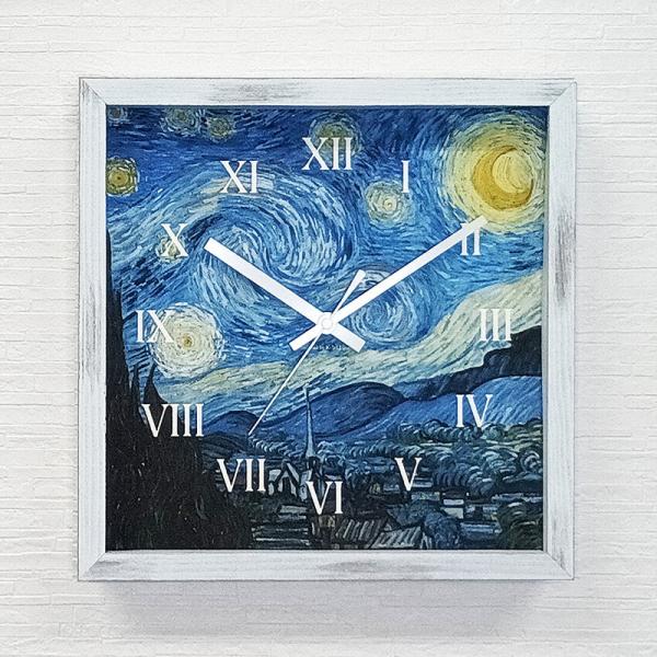 壁掛け時計 名画 ゴッホ 星月夜 アートクロック 木製 日本製 静音 ローマ数字 クラシック インテリア ギフト